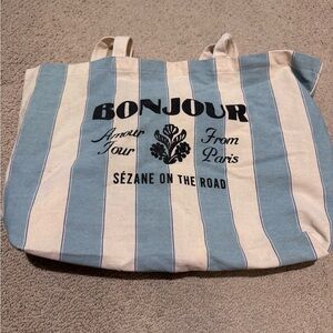 Sézane Blue and Cream Striped Bonjour Tote
